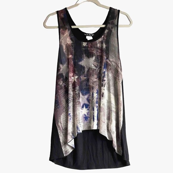 Double Zero Tank Top Womens Large Sheer  High Low Hem American Flag Design - Picture 1 of 4